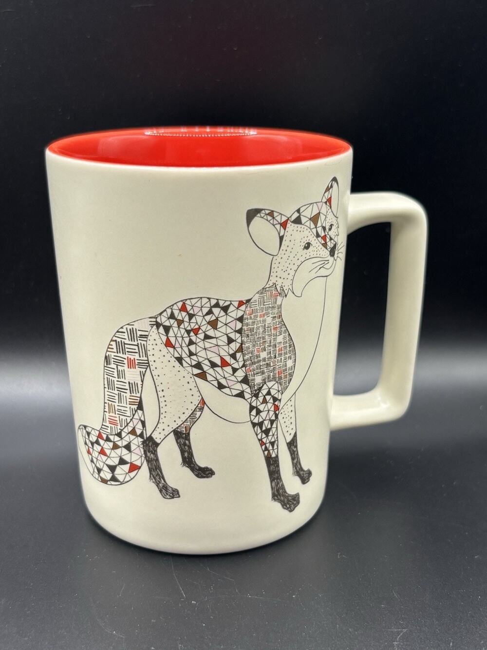 Starbucks Fox Mug 12oz Geometric Fox Coffee Cup Red Interior Animal Mug